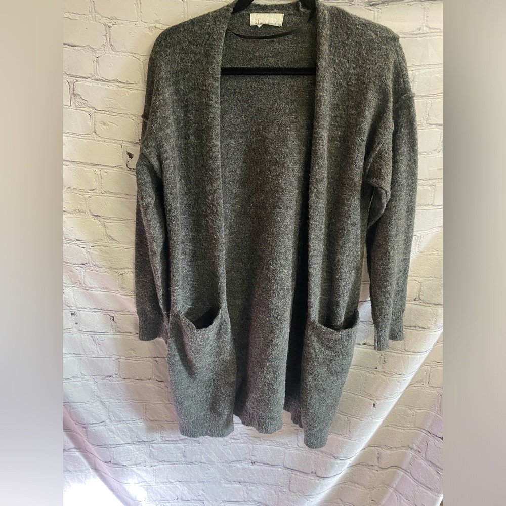 5/$20‎ Anthropologie Charcoal Gray Open Front Duster Cardigan Size XS Pockets